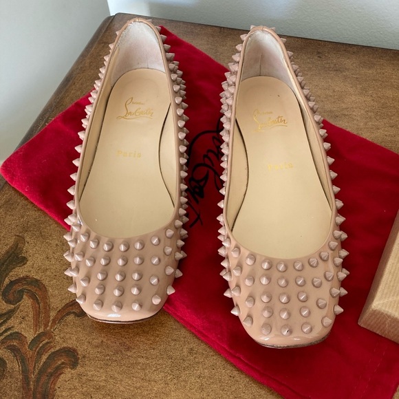 Christian Louboutin Shoes - Christian Louboutin RARE Gozul Nude Patent with Matte Nude Spike Flats 39